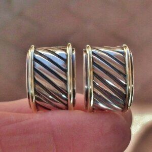 Retired David Yurman Cigar Band Earrings - 14K/925 - Omega Backs